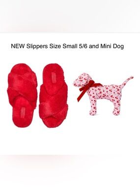 PINK Victoria's Secret Red Plush Cross-Band Slippers with Mini Dog